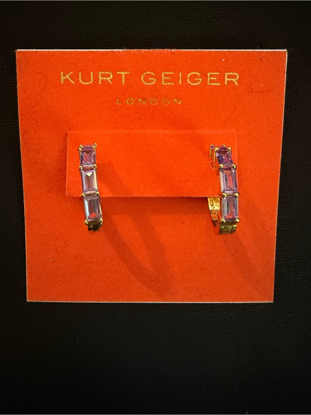 Kurt Geiger Gold Hoops with Lavender Baguette Stones